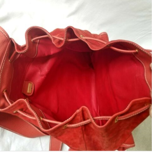 New VTG Gucci XL Red Suede Backpack Leather Straps - Picture 4 of 8